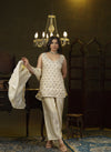 Beige embroidered kurta palazzo set