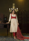 Deep red and beige hand embroidered anarkali set