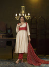Deep red and beige hand embroidered anarkali set