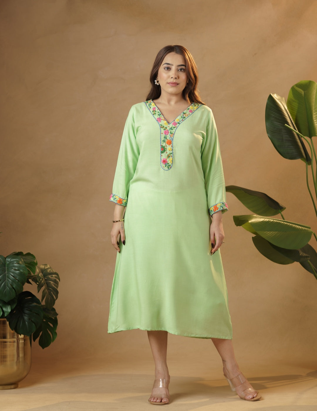 Unique Floral Light Green Kaftan Dress Online