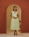Light green tulip midi dress.