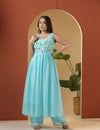 Sky blue Muse kurta pant set.