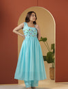 Sky blue Muse kurta pant set.