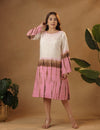 Shibori baby Pink and brown Midi dress.