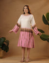 Shibori baby Pink and brown Midi dress.