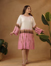 Shibori baby Pink and brown Midi dress.