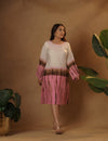 Shibori baby Pink and brown Midi dress.