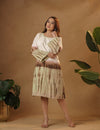 Shibori Light Green and brown Midi dress.
