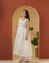 White cotton calm Kurta pant set.