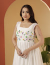 White cotton calm Kurta pant set.