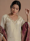 Women Silk Kurta Pant Set With Dupatta-Beige, Festive  & Wedding Wear