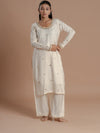 Cream Mirror Kurta Pant Set.