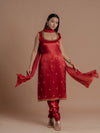 The Aaryamani Red Gaji Silk Set.