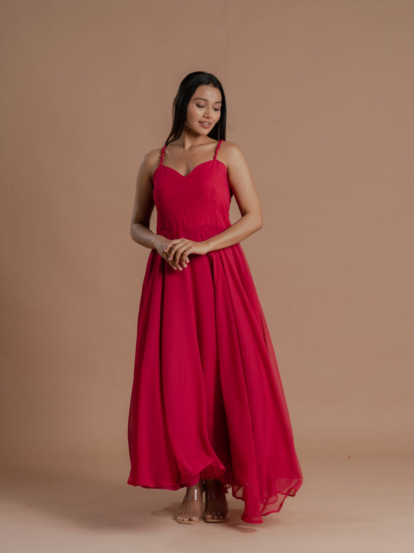 Buy Raspberry Long One Piece Dress online at best price – Meeshara