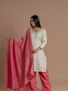 Women Kurta Pant Set-White and Pink, Festive & Wedding Wear