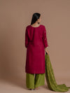 Women Kurta Pant Set With Dupatta-Magenta & Green, Ethnic & Wedding Wear