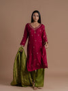 Women Kurta Pant Set With Dupatta-Magenta & Green, Ethnic & Wedding Wear