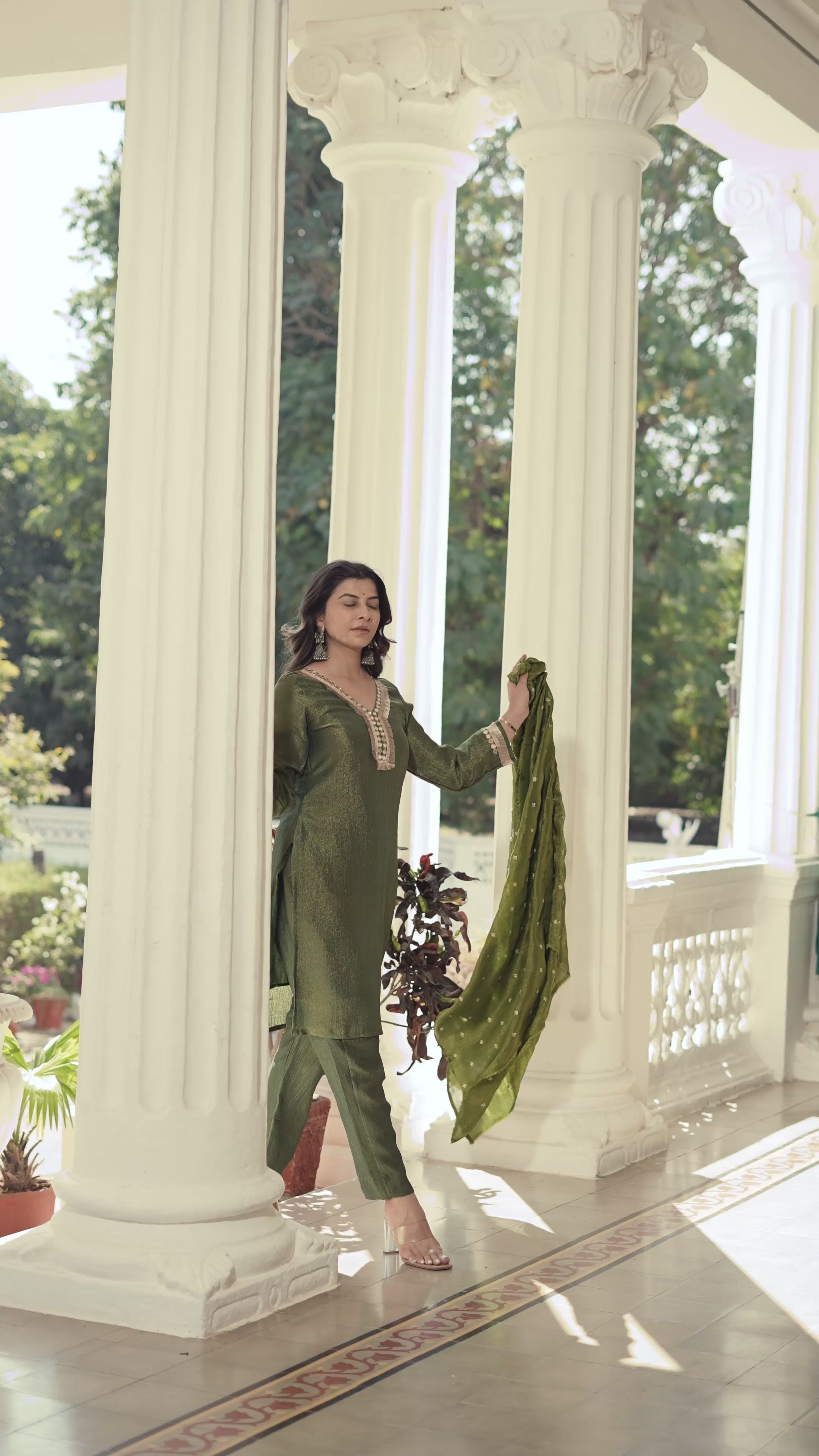 Women Kurta Pant Set With Dupatta-Light Green, Festive  & Wedding Wear